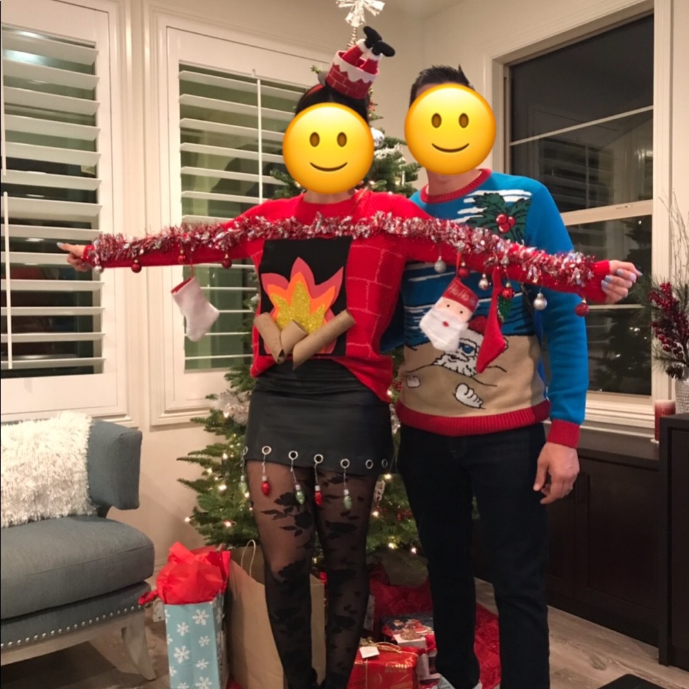 Ugly Christmas Sweater - fireplace with hat